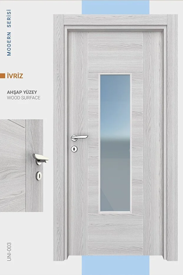 MELAMİN MODERN İVRİZ CAMLI ODA KAPISI, 76/204/9-13 CM